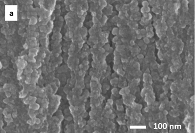 Cross-sectional SEM views of (a) mesoporous and (b) macroporous silicon after ALD TiO2 coating. The image illustrates the challenges associated with precursor transport and conformal growth inside deep porous architectures.